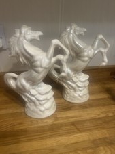 Pair Of White Rearing Stallions Porcelain Ornaments Large Horse Collectible