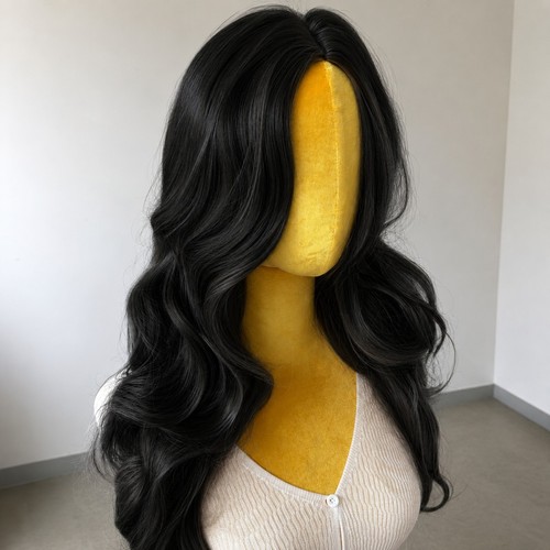 Black long wavy synthetic hair - black,