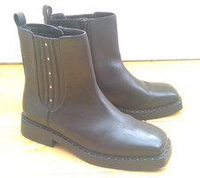 M&S real leather square toe Chelsea boots size 6 wide fit  with silver studs 