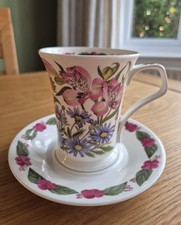 Dunoon English Fine Bone China Cup & Saucer Pink Floral Design By Kathy Pickles