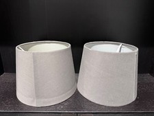 Pair Grey Fabric Drum Lampshades – Matching Tapered Light Shades