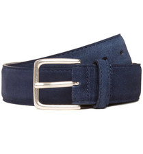 GANT ITALY Blue SUEDE LEATHER DRESS BELT 105 42 Logo Debossed Silver Buckle £65
