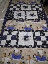 *HAND MADE QUILT * cover PIRATE skull Crossbones Childrens Ship Star Thin Quilt
