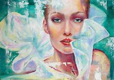 Turquoise beauty - oils on plywood 3mm board artwork, size: 34x44cm