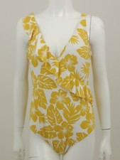 M&S Collection Women's Plunge Swimsuit Yellow White Floral Padded Frill New F1