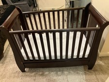 Tutti Bambini 3 in 1 Katie Sleigh Cot Bed, Dark Wood Espresso, with Mattress.