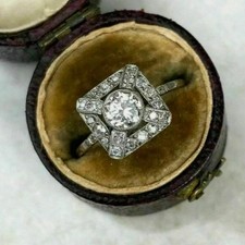 Vintage 1.80Ct Diamond Art Deco Engagement Ring 14K White Gold Finish in Size M