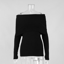 Women Long Sleeve Knitted Sweater Top Sexy Off Shoulder Junper Sweater Slim Top