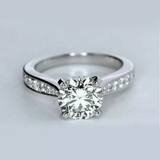 2 Ct VVS1 Round Cut Diamond Engagement Wedding Ring 14k White Gold Over Size P