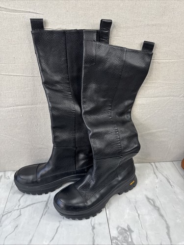 Zara black leather biker boots - biker,