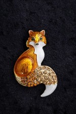 Enamel orange fox brooch - enamel,