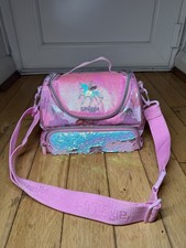 Excellent Condition: Smiggle Pink Lunch Bag  Unicorn & Sequins (26 x 17 x 17cm)