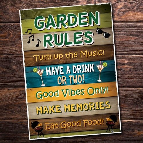 Garden rules wall sign - rules,