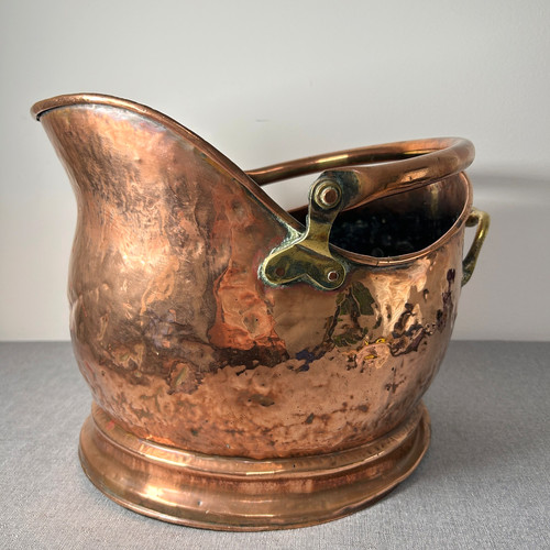 Vtg copper coal scuttle - coal,