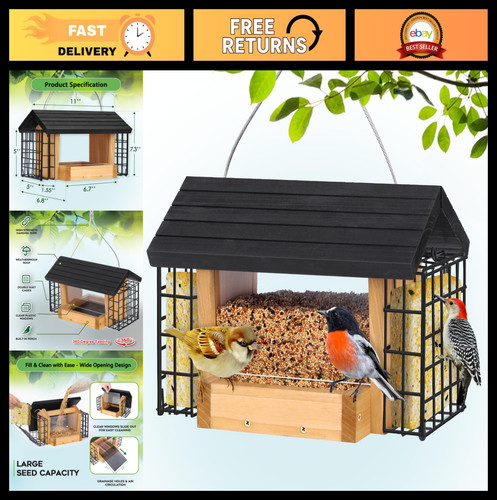 Hanging wooden bird - hanging, feeder