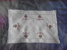Vtg Tiny Cross Stitch Embroidery Chinese Lanterns H-Embroidered Table Top Cloth