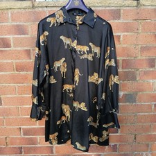 ZARA Black Tiger Print Silky Shirt Blouse Shirt Top Medium Ladies 