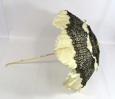 Antique Lewis & Allenby Victorian Carriage Parasol Black Lace Silk Lining