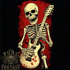 Guitar Playing Skeleton Rock Music Skull Mens T-Shirt 100% Cotton