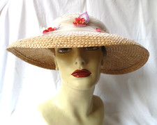 Wheat Straw Bermona Trend Sun Hat Netting/Silk Flowers England Made 56-57cms