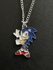 ❤️ SONIC  HEDGEHOG ENAMEL CHARM NECKLACE 16" silver plated chain Christmas Gift