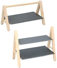 1 or 2 Tier Slate Cake Stand Wooden Wedding Party Food Tiered Serving Display