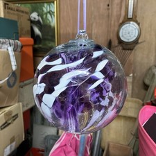 Friendship Globe,Blown Glass Ornamental 16cms. Purple & White Swirls. Vintage.