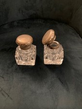 Pair of cut glass inkwells