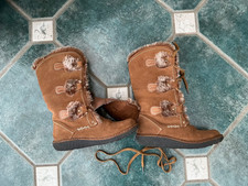 earth spirit anti shock uk 4 long boots lace front fleece lined suede vgc