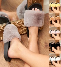 Womens Faux Fur Sliders