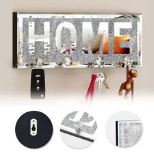 Bling Crushed Diamond Crystal Mirrored HOME Wall Art Plaque with 4 Hanger Hooks