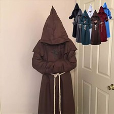 Adult Halloween Mens Monk Cosplay Robe Cloak Capes Friar Medieval Priest Costume
