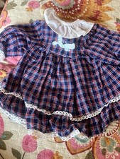 Adorable Cabbage Patch Kids Compatible Doll Toy Tartan Dress Navy And Red