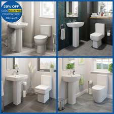 Bathroom Cloakroom Suite Close Coupled Toilet WC Basin Sink Full Pedestal Modern