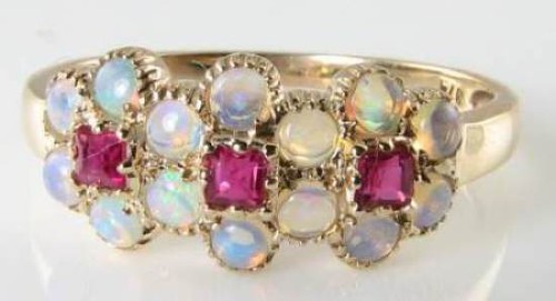 English 9ct gold ruby - gold, opal