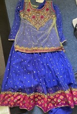 Ladies Diya Rani Fashions Indian Blue Churidar Suit With Mesh Vest Size Medium M