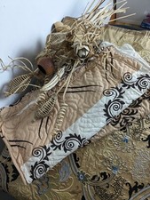 2x Quilted Cushion Covers Damask Beige Cream Brown 18x18"