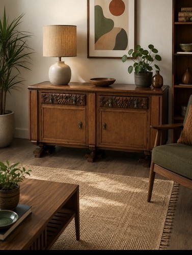 Antique oak carved sideboard - antique,