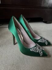 Aruna Seth Emerald Green Satin High Heel Court Shoes Embellished 3 1/2 36.5