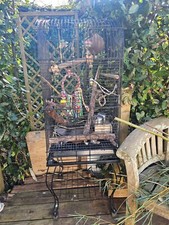  Large Black Metal Bird Cage and Feeding Station Stand on wheels 160cm height