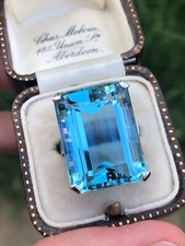 Antique Art Deco Natural 28.4ct Santa Maria Aquamarine Statement Ring 18ct Gold