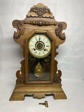 ?New Haven Wooden Gingerbread Mantle Clock 23”. Running made in USA with key ?