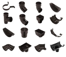 Black Round Guttering & Down Pipe - 114mm Half Round Gutter 65mm Downpipe