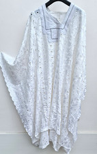  White Cotton BOHO Open Work Kaftan Dress Cover Up One size Large