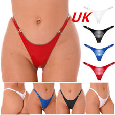 UK Womens Sexy Wetlook PVC Leather Micro Thong G-string Low Rise Briefs Panties