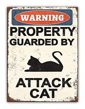 Funny " Attack Cat Warning " Aluminium Metal Garage Sign Pet Kitchen Gate