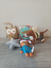 Bundle Of 5 Mixed Tree Decorations, Owl, Star, Paddington, Art Work Gnome & Dog