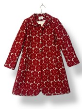 Avoca Red Floral Coat Size 3 UK 12 Jacquard Modern Retro Wool blend