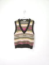 Ganni Sweater Vest Medium Graphic V-Neck Crop Top Sleeveless Jumper Layers Logo