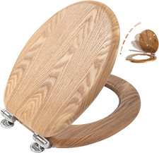 Solid Oak Wooden Toilet Seat - Soft Close & Quick Release Hinges Antibacterial